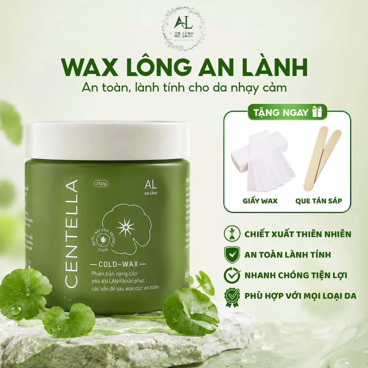 Sáp Wax Lông AL An Lành Cold Max Phiên Bản Nâng Cấp Giật Lông Tận Gốc Tự Nhiên An Toàn Không Đỏ Rát Hũ 350gr Tặng Kèm Que Và Giấy Wax