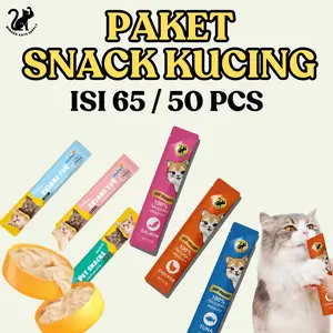 Snack Kucing Paket 65 pcs / 50 pcs - Makanan Kucing | Wetfood Kucing | Minara Creamy Treat | Liebao | Meo | Cemilan Kucing - Minara Cats Supply