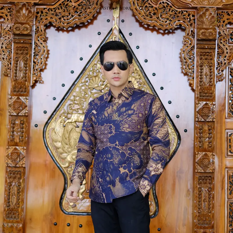 BATIK SASTRA JENDRA. BAJU BATIK PRIA LENGAN PANJANG MEWAH. MOTIF MARMER UNGU SBL22 1