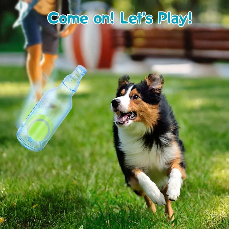 【Chewers may damage please note!!】Pawaboo Blue Water Bottle Interactive Dog Toy for Aggressive Chewers,Chew Toys With a Tennis Ball,Squeaky Dog Toys for Small Medium Dogs,Ball in a bottle,Interactive 6