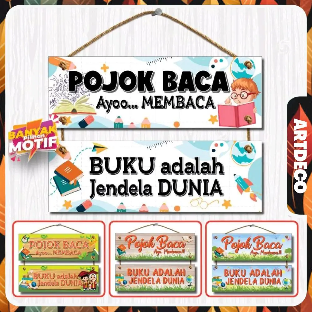 Hiasan Dekorasi Dinding Kelas Siap Pasang Tema Pojok Baca 20x15 Cm Model 2 Susun Gantung Tali (PJK)