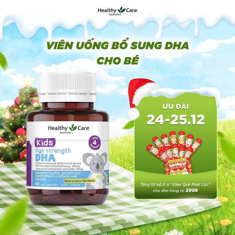  Viên Uống Bổ Sung Dưỡng Chất Cho Bé Healthy Care High Strength DHA 60 Viên Men Vi Sinh 