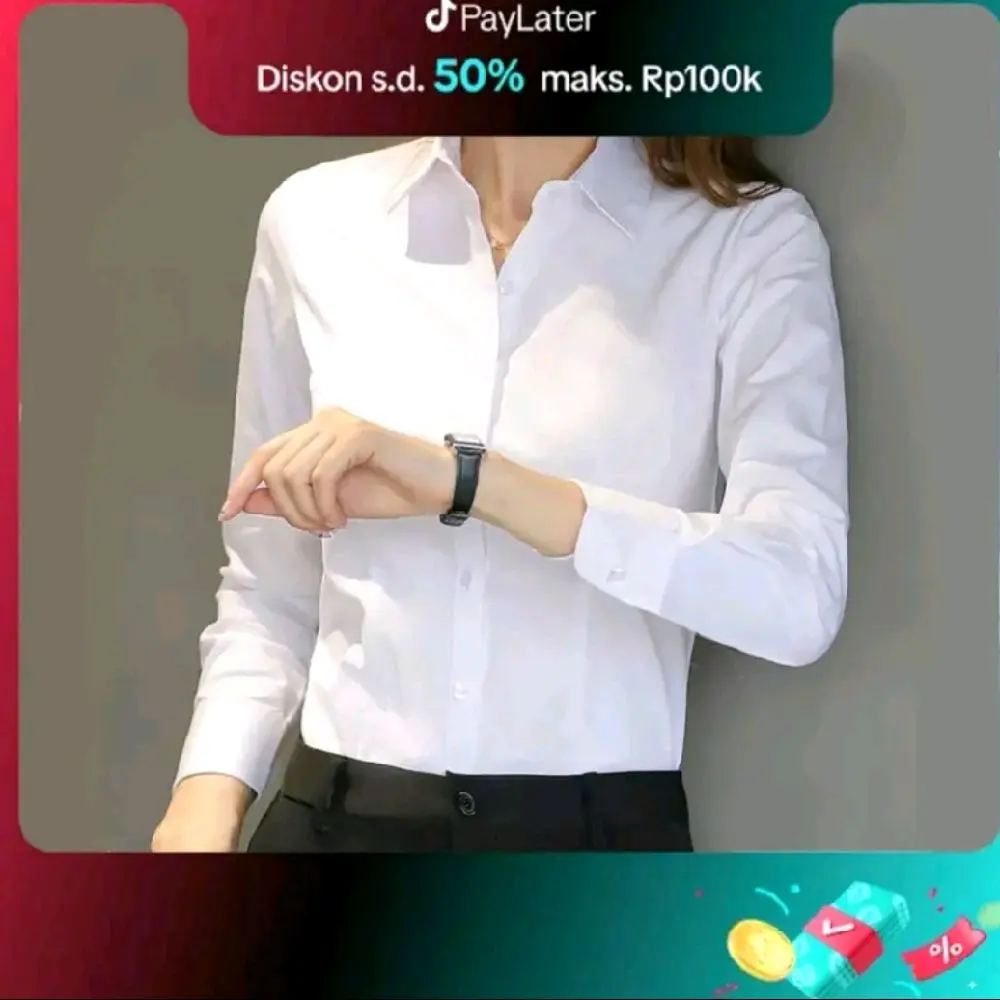 Kemeja putih wanita lengan panjang baju kerja Casual hem cewek formal atasan kantor bahan catton Nyaman