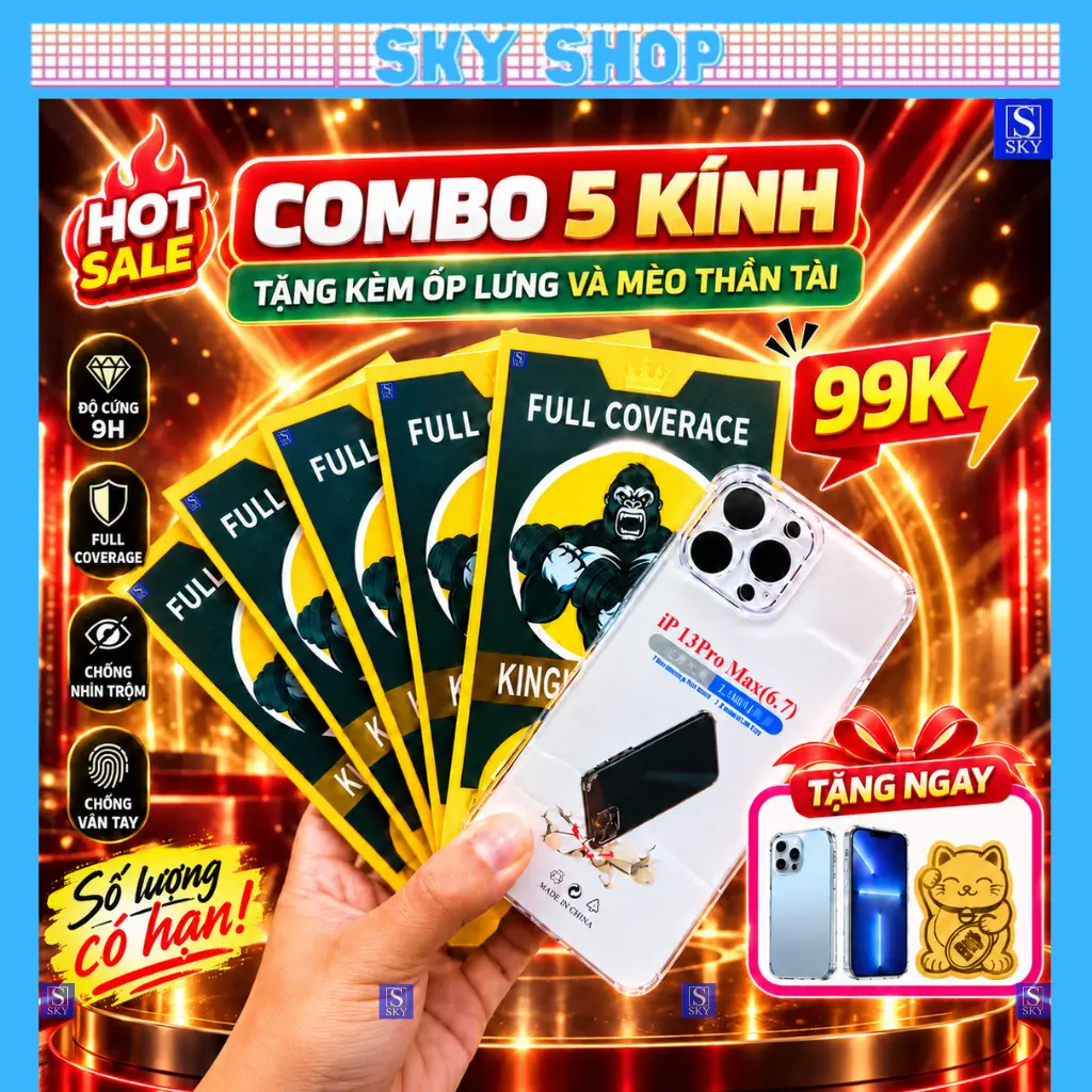 [5 KÍNH CHỐNG NHÌN TRỘM] COMBO 5 Kính cường lực KingKong Glass CHỐNG NHÌN TRỘM dành cho iphone 17 ProMax 16 Pro Max 15 ProMax 15 Plus 14 Pro Max, 13 Pro Max, 12 ProMax, 11 ProMax Xs Max Xr 7 8 Plus,  có khung tự dán, tặng ốp trong chống sốc mèo thần tài