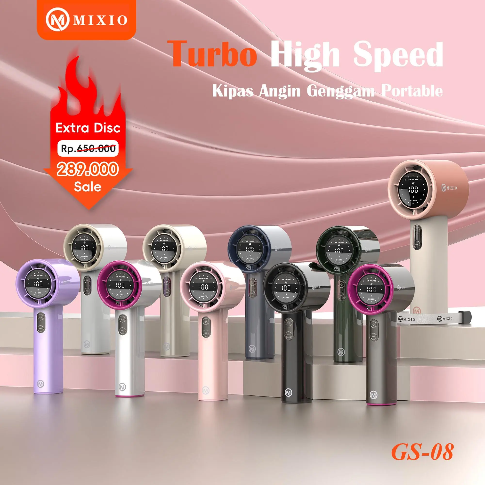 MIXIO GS-08 High-speed Portable Handheld Fan 4400MAH kipas angin Digital Display Turbo kipas tangan 17000Rpm