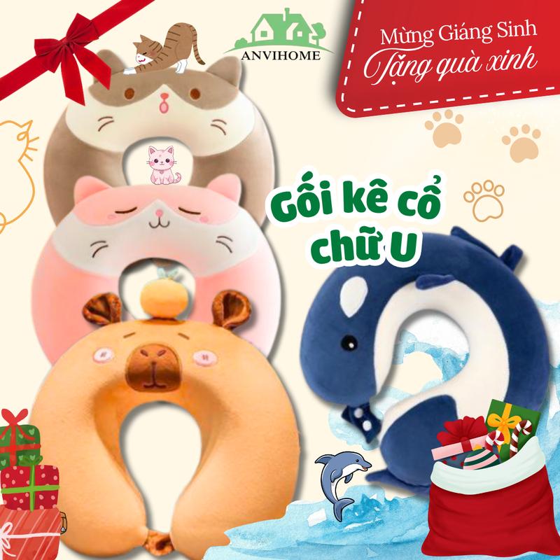 Gối Cổ Cao Su Non ANVIHOME Gối Kê Cổ Chữ U Ruột Cao Su Non Hình Thú Dễ Thương Cho Dân Văn Phòng Ô Tô Máy Bay Người Đau Mỏi Vai Gáy