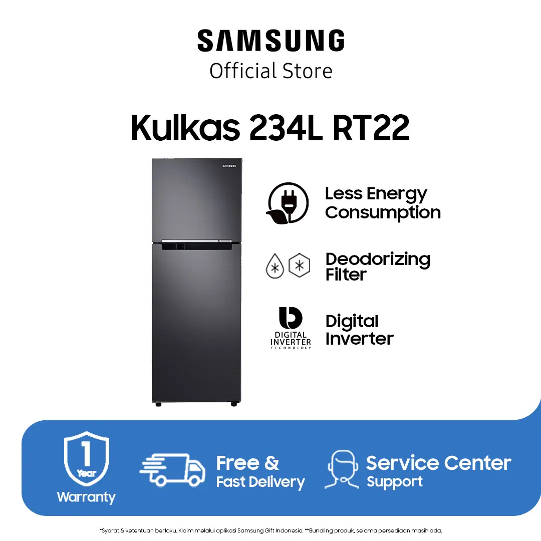 Samsung Kulkas 2 Pintu RT22 dengan Digital Inverter 234L [RT22FARBDB1/SE]