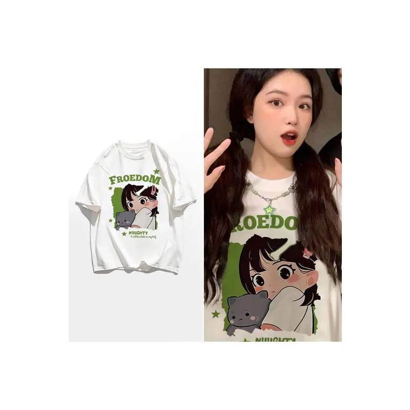Áo Thun Unisex Tay Ngắn Ngoại Cỡ, 100% Cotton, Áo Thun Nữ Ngoại Cỡ, Áo Thun Rộng Thùng Thình, Hoạt Hình, Baju Perempuan LIVE Murah 5
