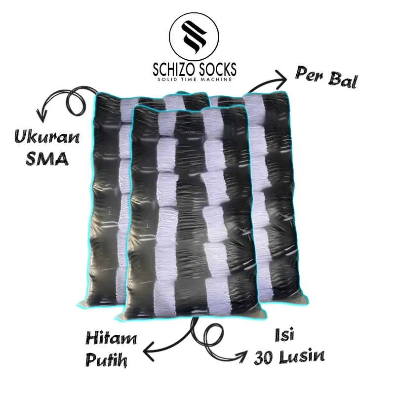 Kaos Kaki Sekolah Hitam Putih Ukuran SMA Polyster Per Bal isi 30 Lusin 0