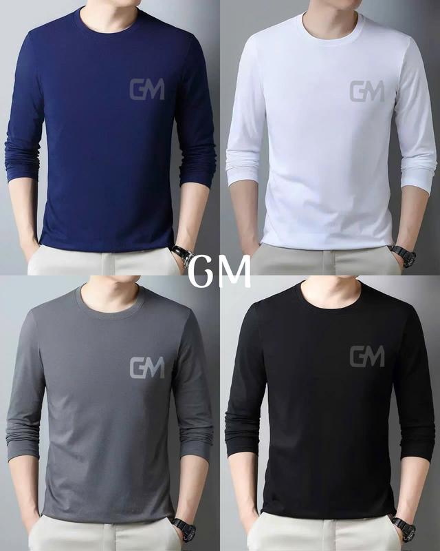 GM Áo Thun Nam Dài Tay Thun Lạnh Co Dãn Menswear Cổ Tròn_2