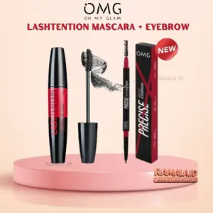 OMG OH MY GLAM Lashtention Mascara + Precise Matic Eyebrow Dark Brown Waterproof Eyeshadow Pensil Alis Eyeliner Cosmetic