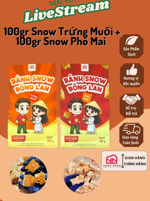 DEAL HOT LIVESTREAM COMBO 200GR 100gr Snow Bông Lan Trứng Muối 8-9 bánh + 100gr Snow Phô Mai Chà Bông 8-9 bánh Đồ Ăn Vặt SNACK Food Thức Ăn Bánh Quy B10