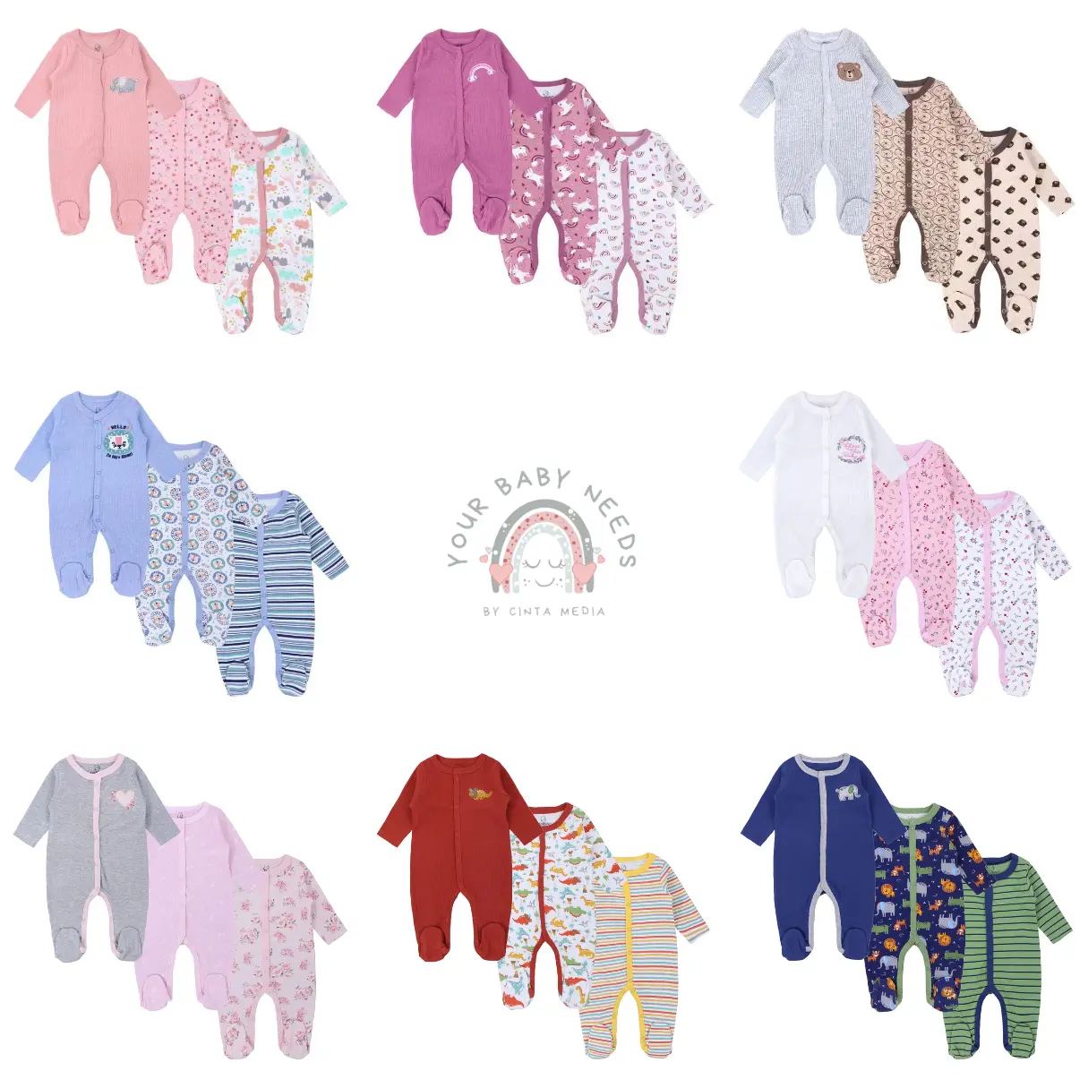 Sleepsuit Set Baby Girl dan Baby Boy 3in1 Motif Beraneka Ragam Premium Import Untuk Anak Usia Newborn Sampai 9 Bulan