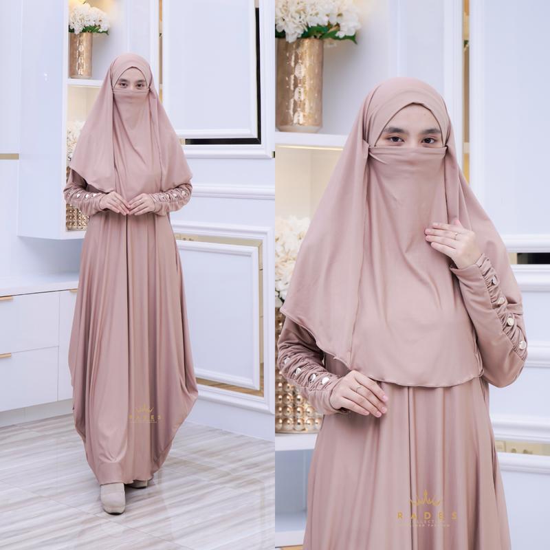 Alzah - Abaya Inara Jo2 Jersey Set Hijab Dan Niqob Bahan Jersey Wanita Remaja Dewasa Muslim Simple Elegan Kekinian Indah Nyaman Gamis Syari 3