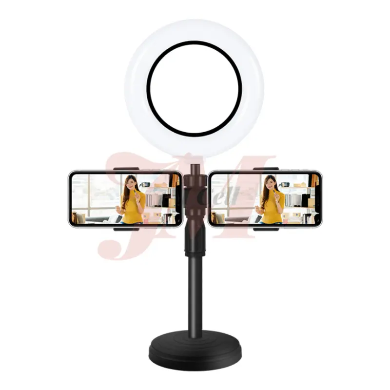 Ring light 16cm + Tripod Free 2 Holder Hp Ring light Tripod Mini Stand Holder Handphone Hp Live Streaming Selfie LED Make Up Vlog Lampu Siaran Langsung Tripod Meja Kantor / Live Desktop Ring Light Phone Holder 2