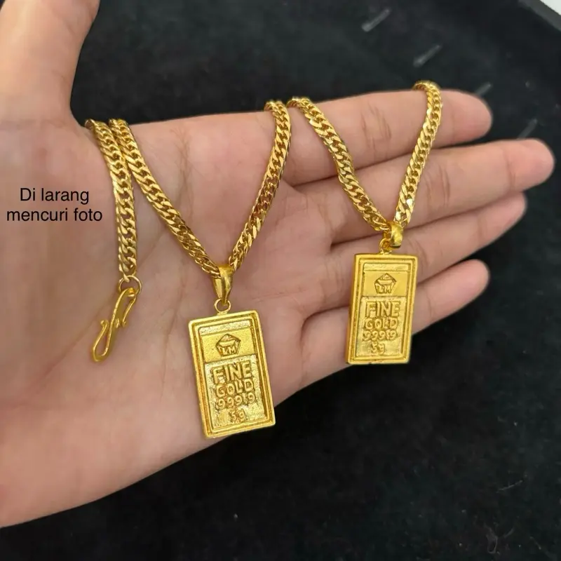 Kalung Antam 5gr Rante Titanium newFine gols 5 gram Liontin Kuningan Rante Titanium Panjang 45 cm Keawetan Tergantung Keringat