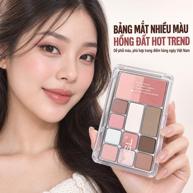 MGL Bảng Phấn Mắt 12 Màu 4 Trong 1, Phấn Mắt Ngọc Trai Mix Nhũ, Má Hồng Tạo…