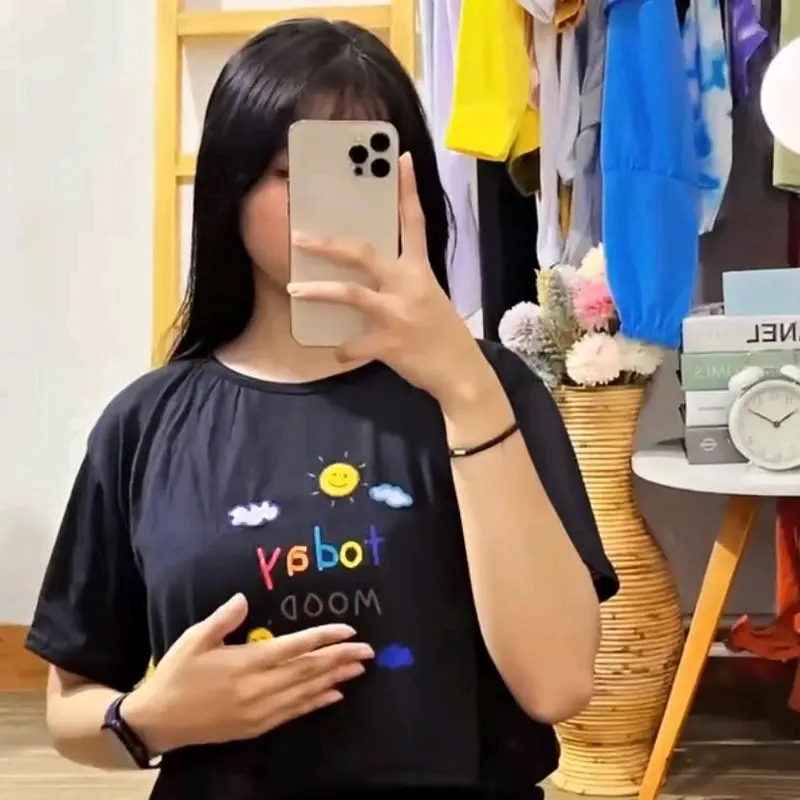 KAOS OVERSIZE CEWEK CROP TODAY MOOD KIYOWO LENGAN PENDEK 0