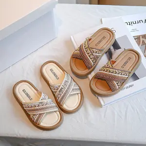 Sandal Tali Silang Anak Perempuan Bohemian Trendi Untuk Dipakai Di Luar Sepatu Anak Sol Lembut Nyaman Cocok Untuk Semua Usia 3-18 Tahun