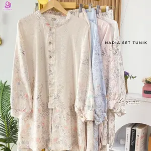 Nadia Set Tunik Exclusive Setelan Wanita Kekinian Motif Floral Kondangan Busui Friendly Elegant Mewah