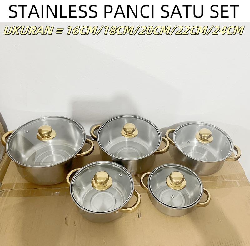 CUCI GUDANGGG !!! Panci 1 set isi 5 merk DNN SUP POT Stainless steel PANCI kukusan tutup glass 5