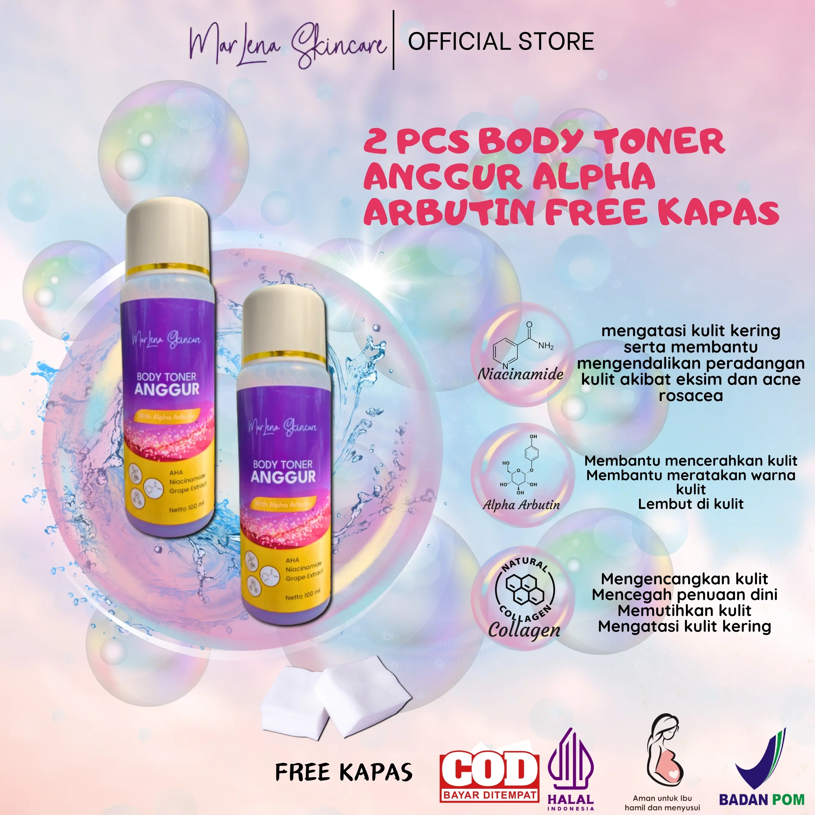 BODY TONER ANGGUR ARBUTIN ISI 2 PCS FREE KAPAS
