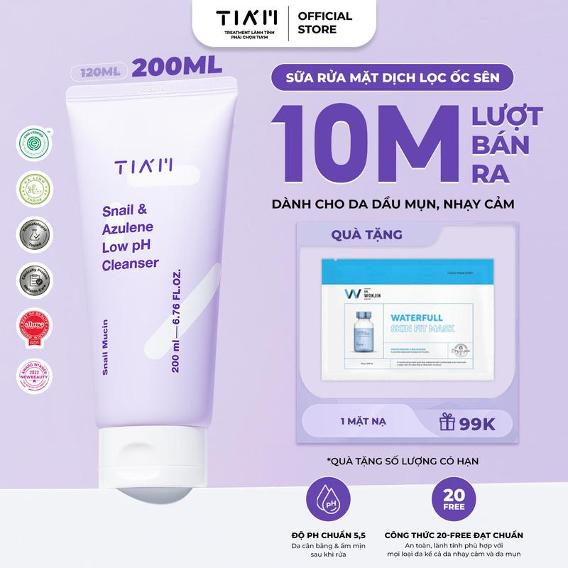 [KOL] Sữa Rửa Mặt Tinh Chất Dịch Lọc Ốc Sên Hỗ Trợ Làm Sạch Da TIA’M Snail & Azulene Low pH Cleanser 200ml
