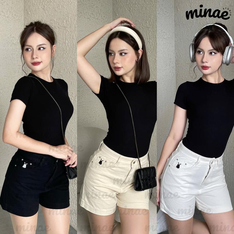 (MINAE STUDIO) Quần SỌT Jean Nữ Dáng Dài Viền Túi Gân Thêu Thỏ Nhiều Màu