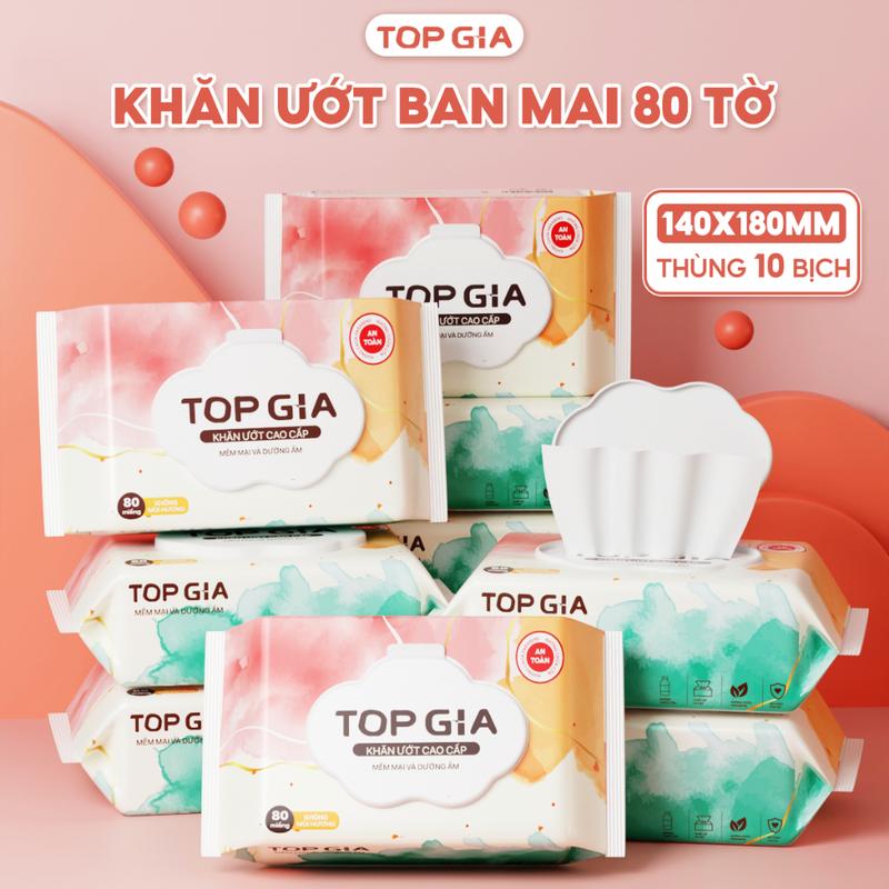 Thùng 10 bịch - Khăn ướt Top Gia ban mai 80 tờ mềm mại không mùi không parabens mềm mại giấy  topgia