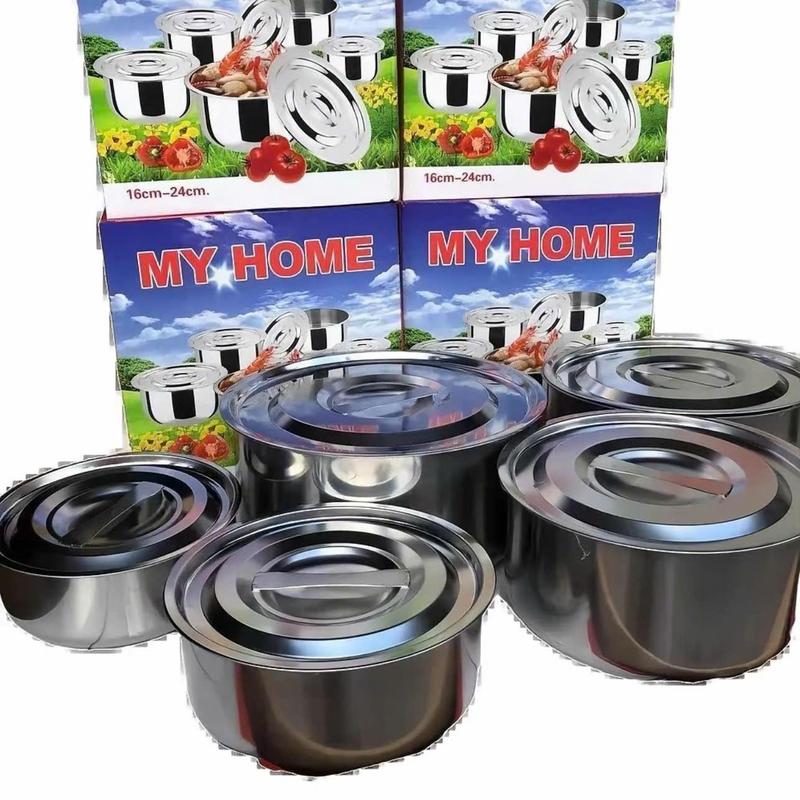 Bô 5 Nồi Inox Cao Cấp Kèm Năp Đậy 5 size, nôi inox không quai kèm nắp size 16;18;;20;22:24cm