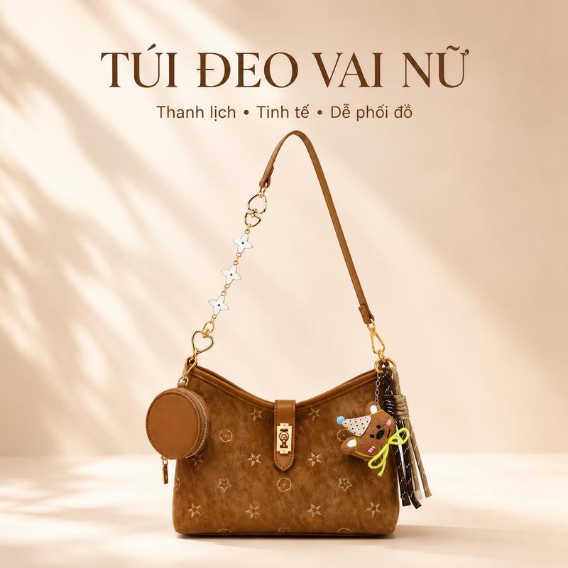 (GIÁ MỞ BÁN) Túi xách nữ thời trang cao cấp Luvia – Túi đeo vai da PU phong cách Hàn Quốc, kèm charm dễ thương, túi nữ đi làm đi chơi sang trọng