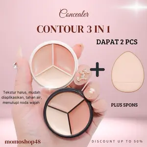 2Pcs Concealer 3 in 1 Contour Corrector Natural Light Skin Color Wajah Mencerahkan Foundation