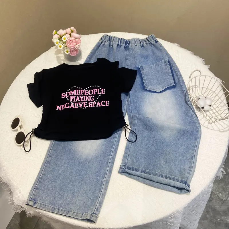 Setelan Jeans Anak Perempuan One Set Celana dan Kaos Korea Style 2-8 Tahun 3