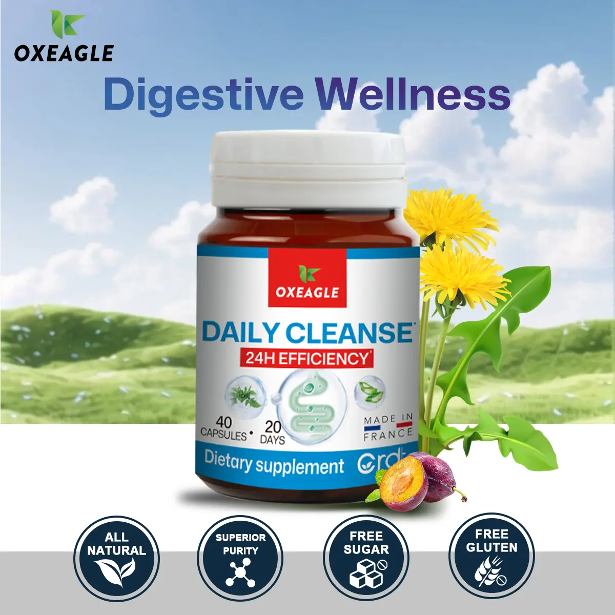 【Sotya Oxeagle】Daily Cleanse Capsules | Prune & Aloe Supplement | Promote Gut Health | Enhance Digestion | Natural Detox | Glowing Skin | 40 Capsules/Bottle | Safe & Mild Formula