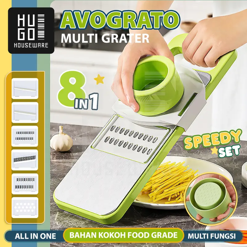 HUGO Parutan Serbaguna 8 in 1 Parutan Sayur Buah Multifungsi Vegetable Cutter Premium Stainless Steel 0