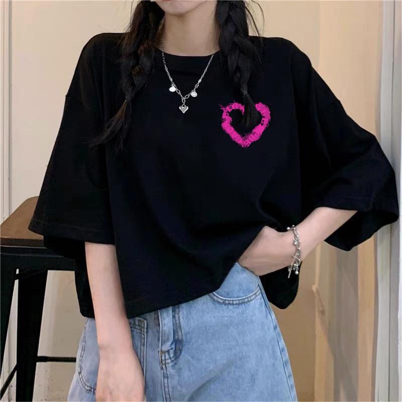 Print T-shirt Kaos Lengan Pendek Retro Love Ink Baju Wanita Oversize Korean Style bisa cod bisa instand atasan wanita lengan pendek 7