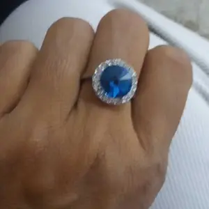 3 In 1 Perhiasan Wanita Blue Sapphire Kalung Anting Cincin Titanium Silver Aksesoris Mewah SAK-7004
