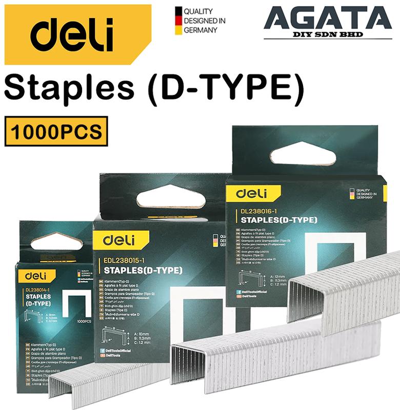 DELI Staple (D TYPE) 8mm/ 10mm/ 12mm 1000pcs/box DL238014 - DL238016 ...