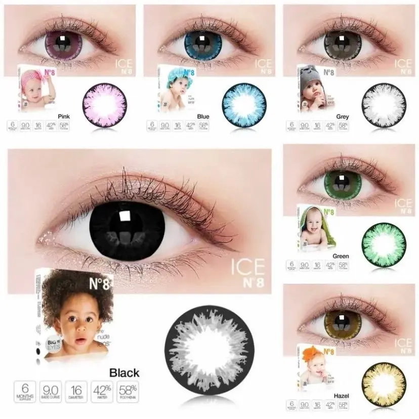 SM-26 ICE N8 BABY ICE II DM:16.00 II WATER:42% II BC:9.0 normal minus lens Eye Softlens