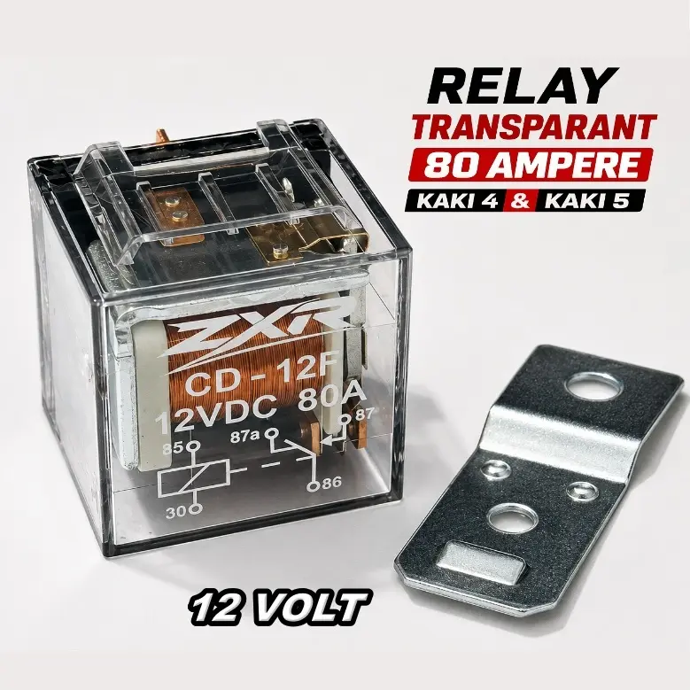 Relay Transparant 4 Kaki 5 Kaki 80 Ampere 12 Volt ZXR Premium Quality Relay Horn Bening