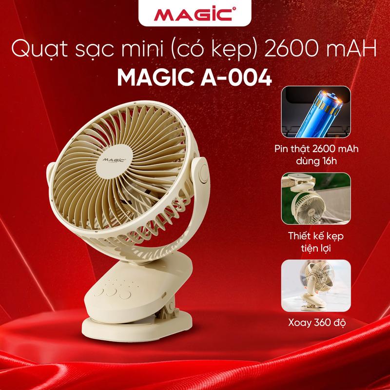 Quạt Tích Điện Kẹp Bàn Magic A-004, Pin 2600mAh, Sử dụng từ 2h đến 16h tùy vào…