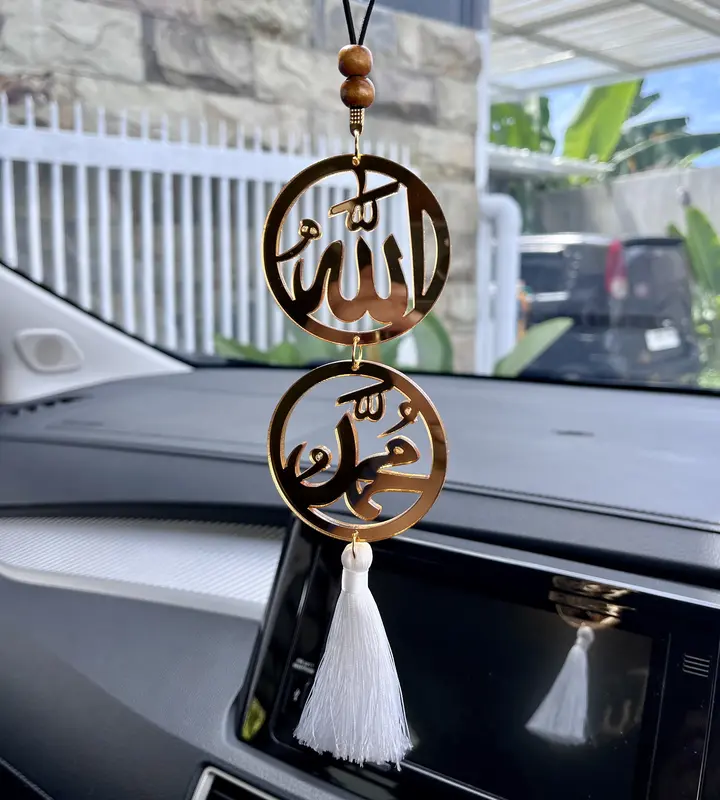 Gantungan Spion Mobil , Hiasan Spion Mobil Mewah dan Elegan dari Bahan Acrilic Warna Emas Tebal 4mm Diameter 6 cm gantungan  buat 3
