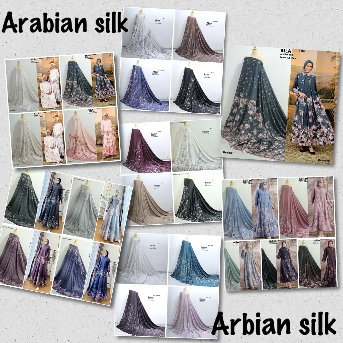 Bahan kain arabian silk motif miliza cantik | kain dasar gamis wanita | bahan gamis syar'i wanita | arabian motif viny / arabian motif reeda/ arabian motif melani / kain arabian silk motif