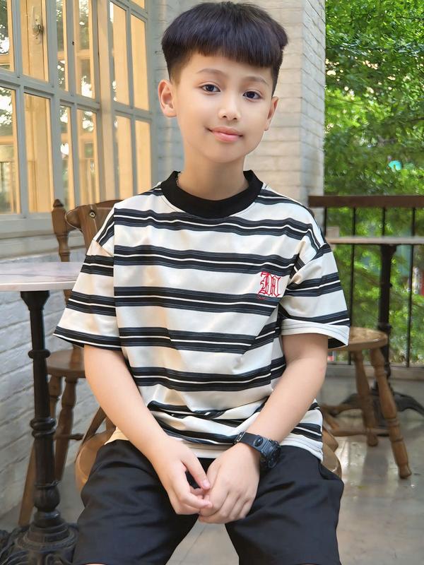 Bộ quần áo cho bé trai thun kẻ cotton và quần kaki fom dáng trẻ trung phong cách HÀN thoải mái, thoáng mát mềm mại co giãn từ 15-53kg