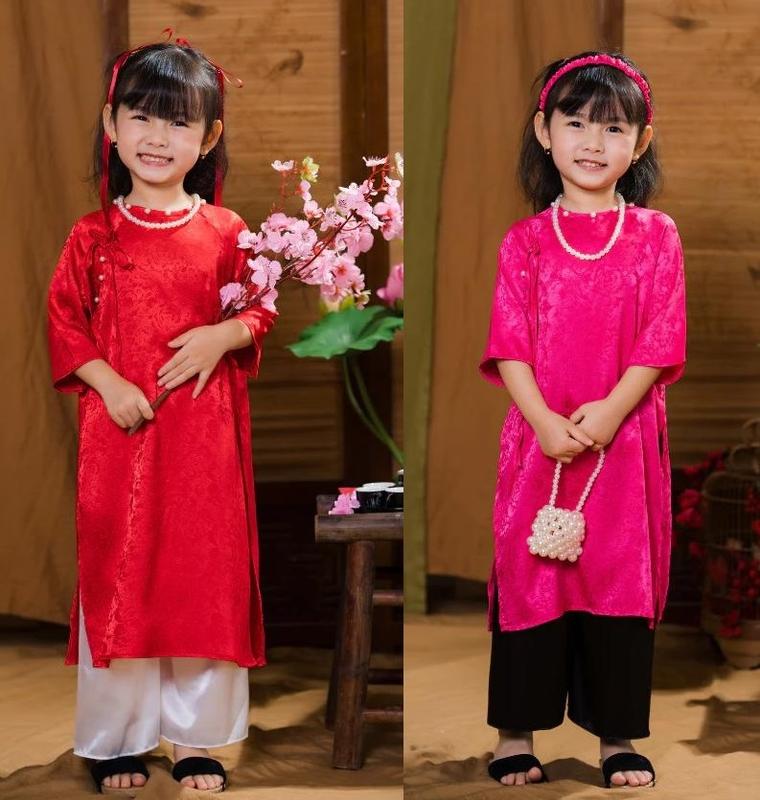  ÁO DÀI TẾT 2026 cách tân cho bé gái có size đại từ 8- 40 kg. Set áo dài bé gái chất gấm lụa mềm mịn nhiều màu đa dạng DA01- PRO1 