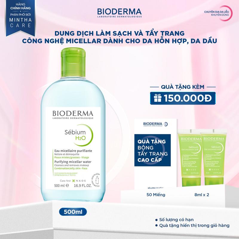 Dung dịch làm sạch và tẩy trang công nghệ Micellar dành cho da hỗn hợp da dầu Bioderma Sebium H2O 500ml Mỹ Phẩm