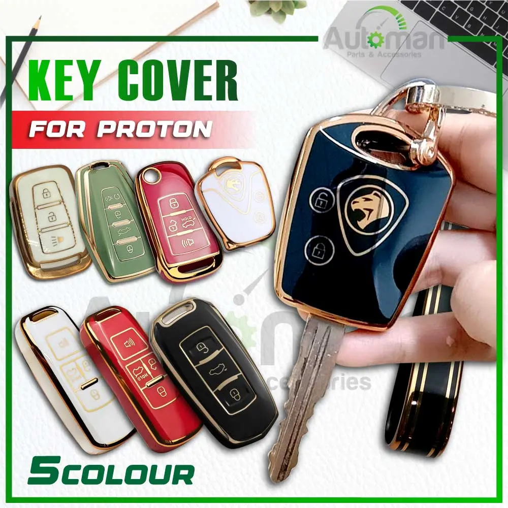 Car TPU Key Cover Remote Case Casing Cases Reflection Premium Luxury Gold Edge Edition Sarung Kunci Kereta Proton Saga Persona Iriz Saga Flx Gen2 Gen-2 x50 x70 Blm Satria Neo Waja EXORA Keycover Accessories Automotive