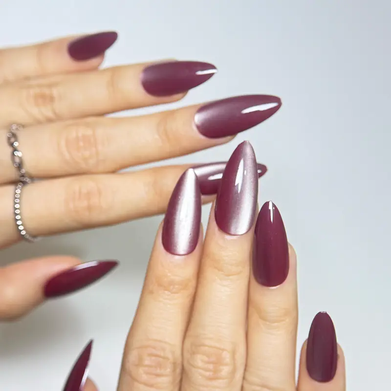 Kuku Palsu Cat Eyes Warna Burgundy Isi 24 Pcs Free Lem Cair dan Lem Jelly Stiker-KP006 7