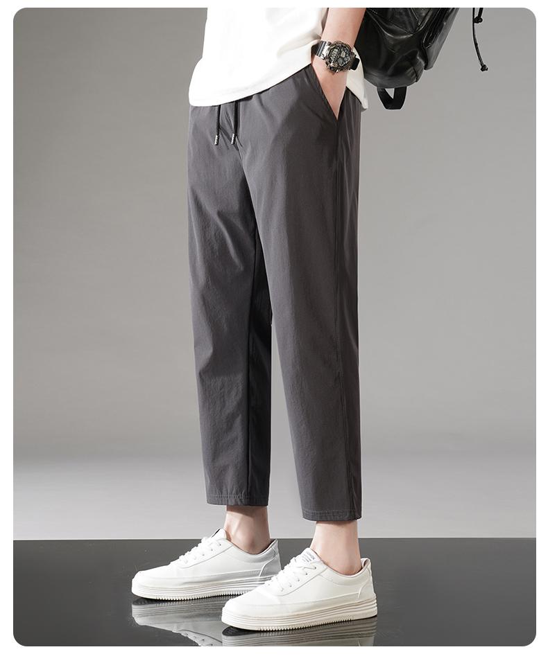 Product Introduction of M-8XL new nylon four-sided elastic summer men's casual sports nine-point pants ice silk small feet men's pants secondary development plus size 22