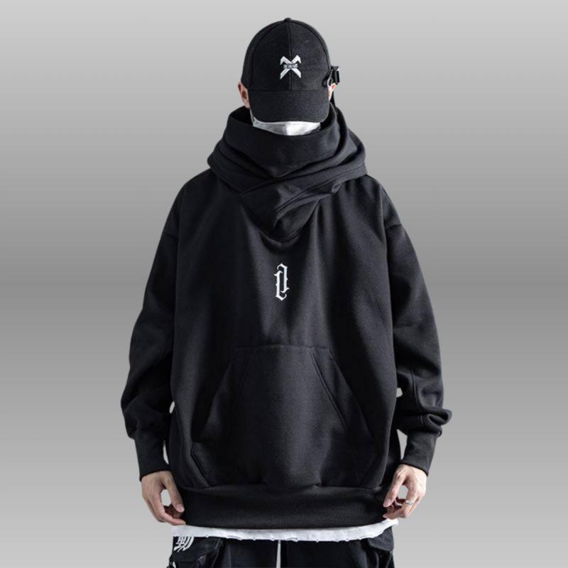Áo Hoodie Cổ Cao hoodie Ninja Thêu Nổi Phong Cách Mạnh Mẽ Nam Dài Tay Đen - Nhung hoodie zip áo hoodie y2k unisex Menswear Tay Dài